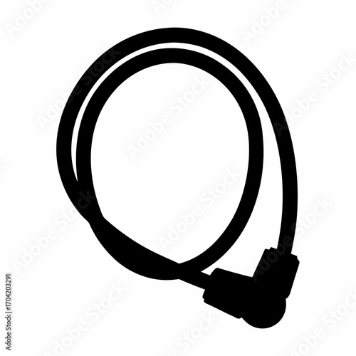 Silhouette of a black cable lock for bicycle security on white background
