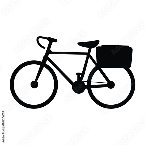 Black silhouette illustration of a bicycle with rear basket on white background