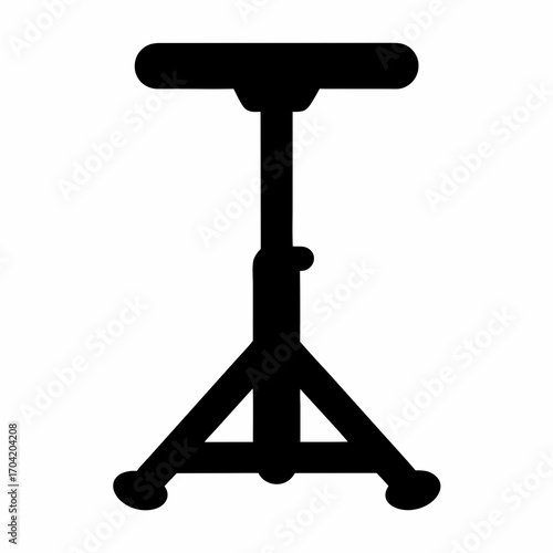 Black silhouette of an adjustable tripod stand on a white background