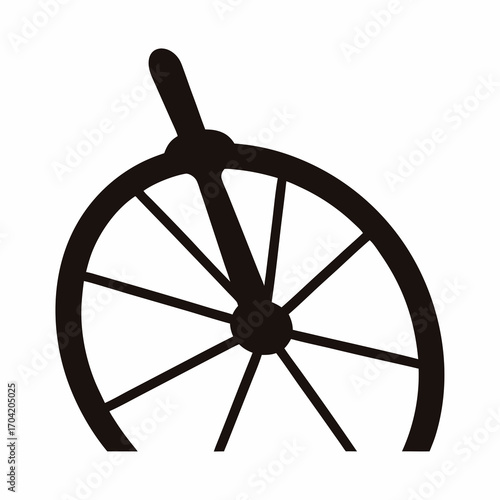 Stylized illustration of a ship's wheel in black and white format
