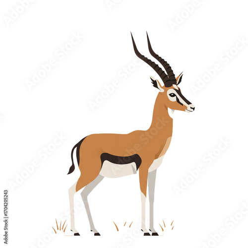 Elegant Gazelle Illustration Standing Proudly on a Patch of Grass with Detailed Features