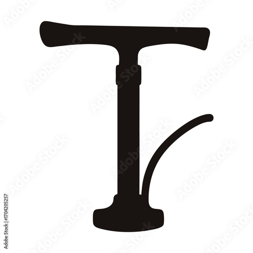 Silhouette of a bicycle pump with curved hose on a white background