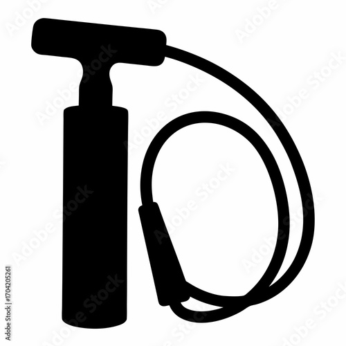 Simple black and white silhouette of a hand air pump with hose