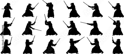 Kendo silhouettes, Kendo martial arts silhouette, Kendo svg, Kendo set