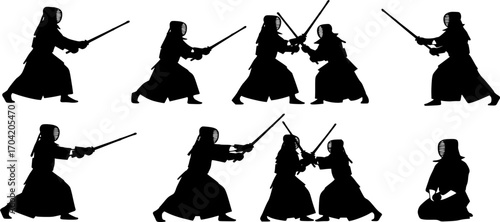 Kendo silhouettes, Kendo martial arts silhouette, Kendo svg, Kendo set