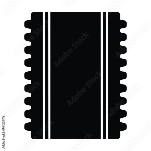 Stylized silhouette of an old school cassette tape with decorative edges