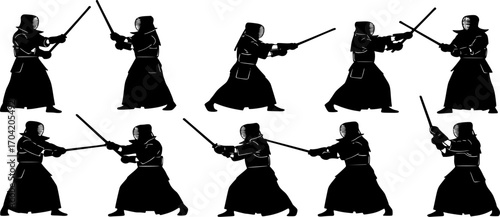 Kendo silhouettes, Kendo martial arts silhouette, Kendo svg, Kendo set