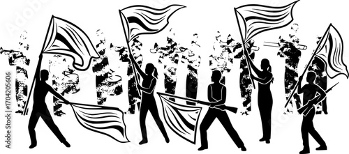 Color guard svg, Color guard flag svg, Marching band flag svg, Color guard rifle svg, Color guard sabres svg, Color guard silhouette, Color guard flag silhouette, Marching band flag silhouette