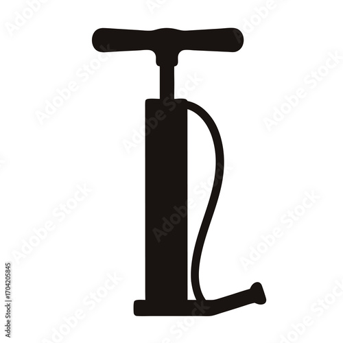 Black silhouette of a hand operated air pump for bicycle tires