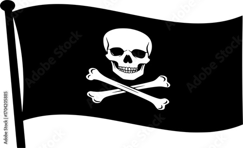 pirate flag with a skull and crossbones silhouette, skull and crossbones flag silhouette 