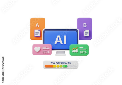 3d illustration of ai concept with digital elements isolated on transparent background