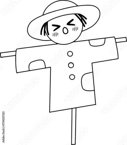 Autumn farming scarecrow design line illustration