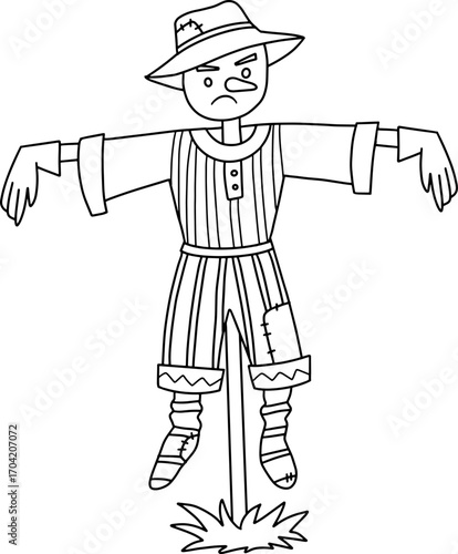 Autumn farming scarecrow design line illustration