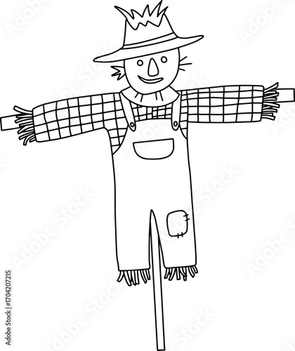 Autumn farming scarecrow design line illustration