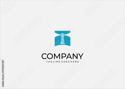 Modern abstract vector illustration of a lighthouse symbol in blue color. Minimalist design suitable for nautical themes, ocean and sea navigation, marine safety, coastal branding, technology, travel.
