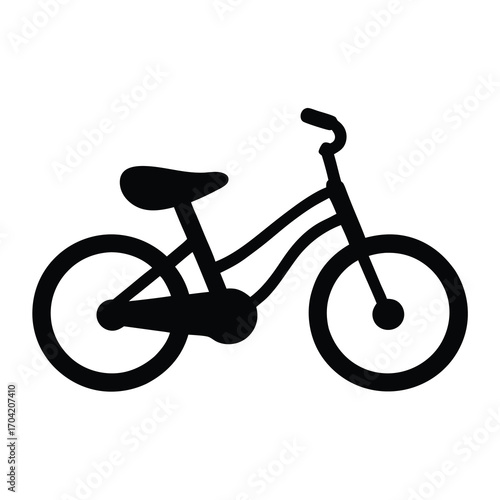 Silhouette of a child's bicycle with training wheels on a white background