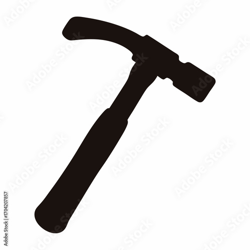 Monochrome silhouette image of a claw hammer against a white background