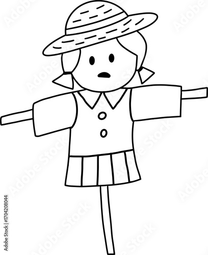 Autumn farming scarecrow design line illustration