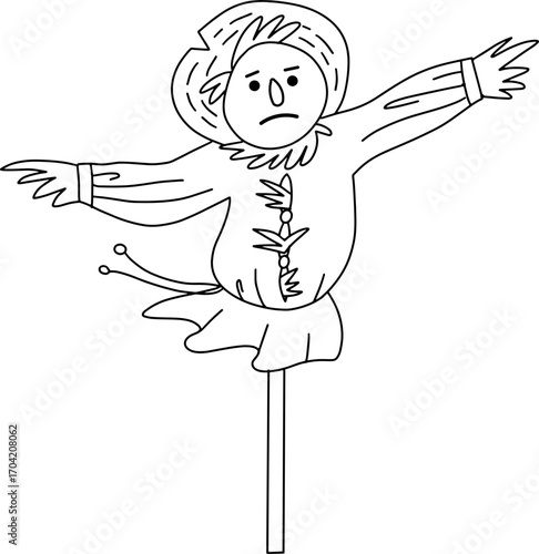 Autumn farming scarecrow design line illustration