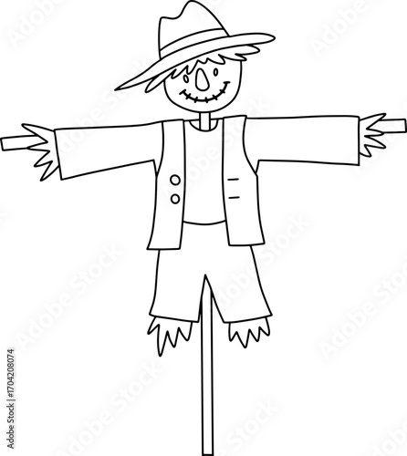Autumn farming scarecrow design line illustration