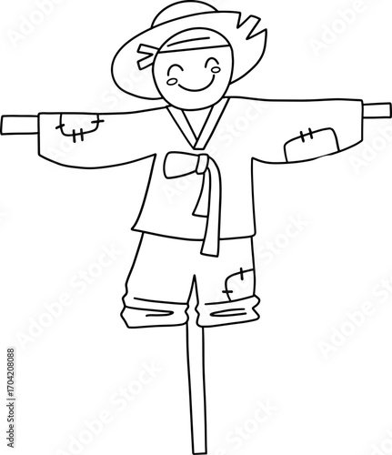 Autumn farming scarecrow design line illustration