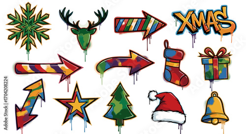 Collection of christmas themed graffiti style icons and decorations art