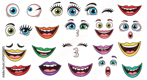 Illustration of cartoon eyes and mouths expressing various emotions