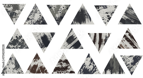 Array of fifteen distressed triangle shapes with varied brush strokes
