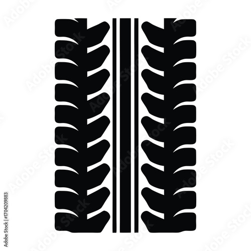 Simplified black and white image depicting a tire tread pattern graphic