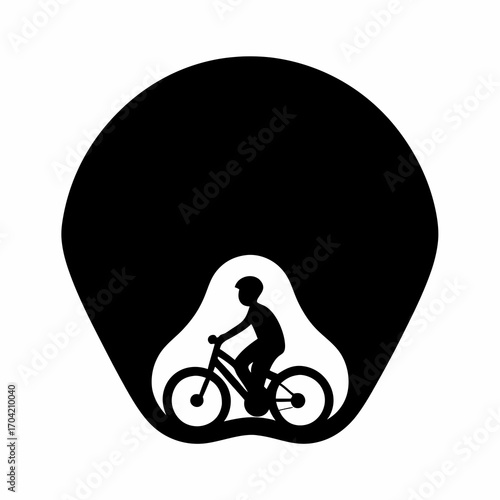 Silhouette of cyclist in a unique design against a solid color background