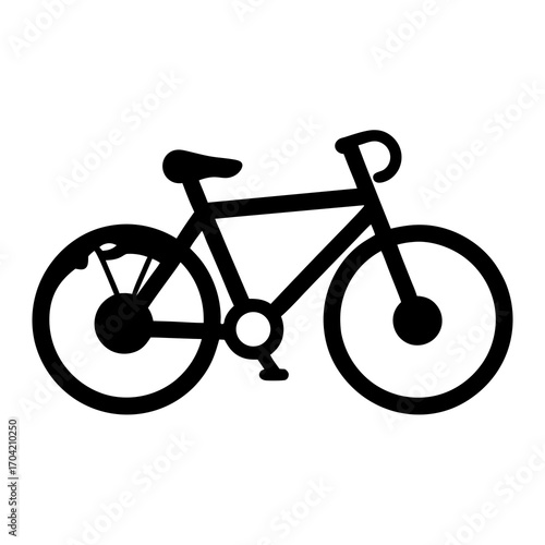 Simplified Black Bicycle Icon with Two Wheels on White Background, Cycling Symbol
