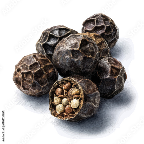 Black Pepper, watercolor clipart vector, isolated on a white background.