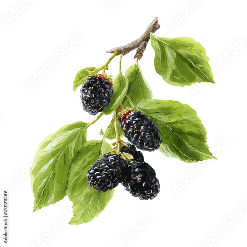 watercolor vector of Black Mulberry, isolated on a white background.