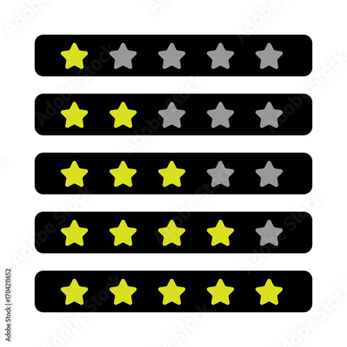 Set of Basic Flat Rating Star icon with Yellow Black Color. High Quality Editable Icon Vector