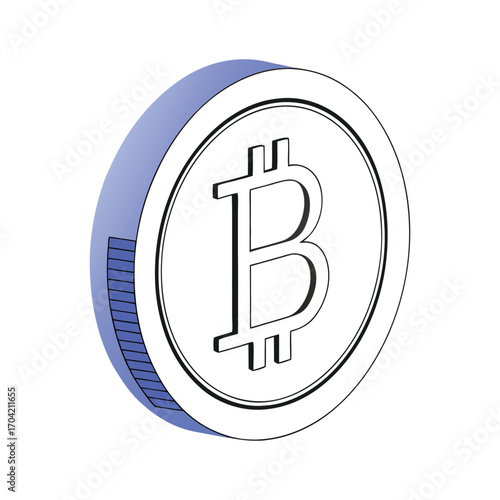 Vector art of a stylized illustration of a bitcoin cryptocurrency coin with a blue side