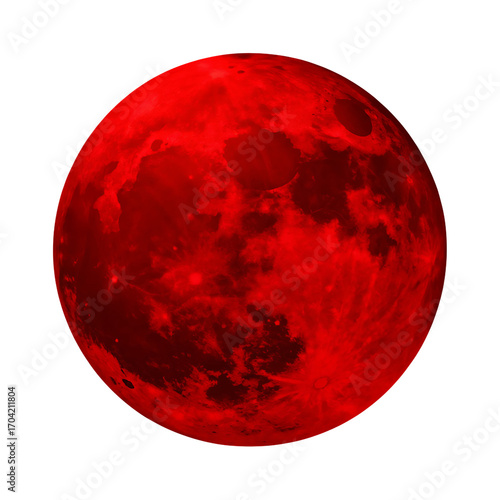 blood red moon isolated on white background, png, ai generated.