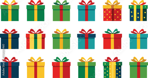 Set of christmas gift boxes with ribbons. Christmas gift boxes bundle vector illustration