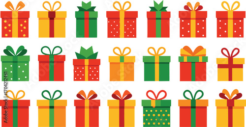 Set of christmas gift boxes with ribbons. Christmas gift boxes bundle vector illustration