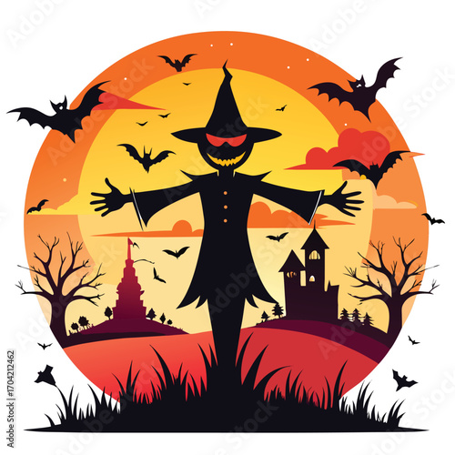Whimsical halloween scarecrow t shirt design with festive elements