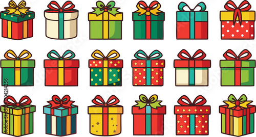 Set of christmas gift boxes with ribbons. Christmas gift boxes bundle vector illustration