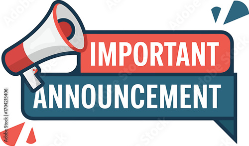 Megaphone with important announcement text on speech bubbles