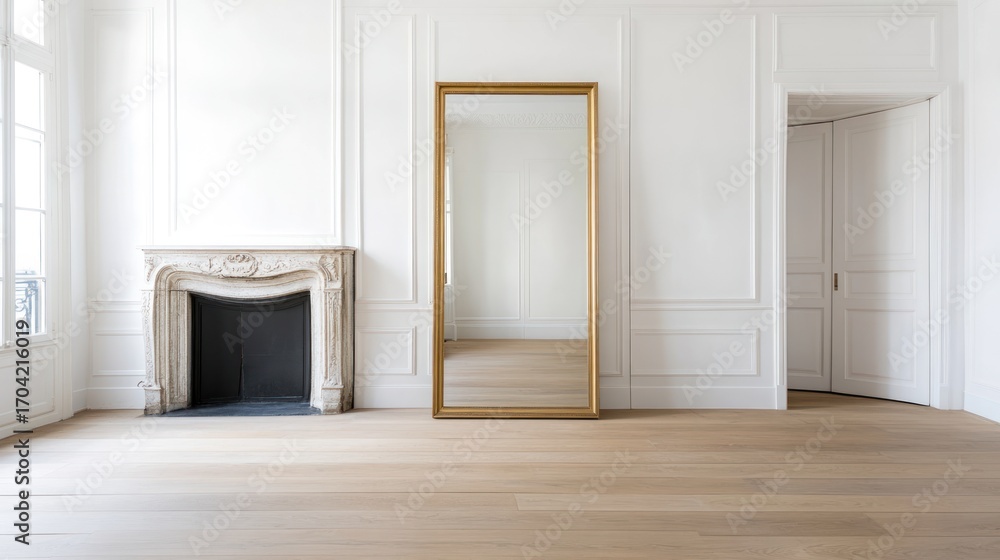 Fototapeta premium Classic interior design with fireplace and mirror