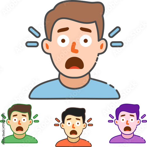 Feeling overwhelmed and stressed? These cartoon faces express shock and surprise about bad news, creating a versatile illustration for mental health and emotional awareness campaigns
