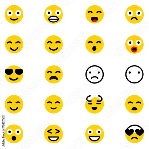 Social media emoticons vector set, Emoji pack,