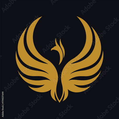 Golden bird golden swan Golden Phoenix Logo on Dark Background – Symbol of Rebirth and Power