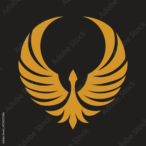 Golden bird golden swan Golden Phoenix Logo on Dark Background – Symbol of Rebirth and Power