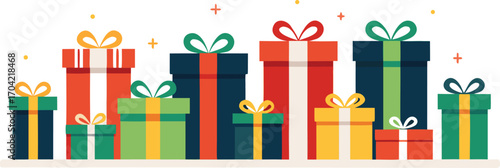 Colorful gift boxes set for christmas. Vector illustration present boxes on transparent background. Flat design style.