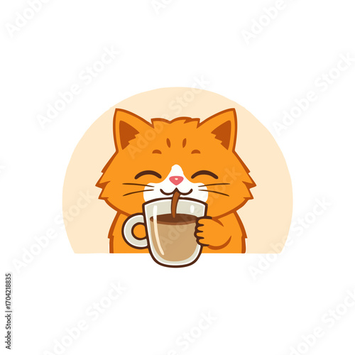 Adorable Cartoon Cat Holding a Coffee Mug Vector Design Perfect for Cafe Branding, Beverage Artwork, and Funny Animal Character Style
