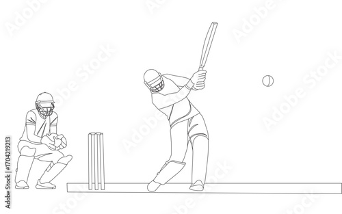 Cricket-8Cricket Player single-line art drawing continues line vector illustration.
stylish cricket batsman standing pose. batsman showing perfect batting technique in cricket match. Player Artwork.