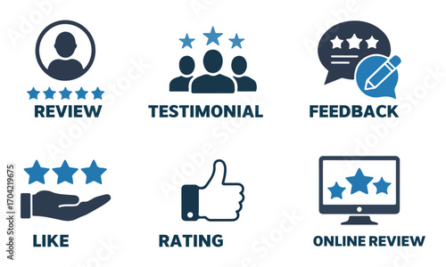 Blue icons represent diverse customer feedback mechanisms for measuring satisfaction and quality with transparency